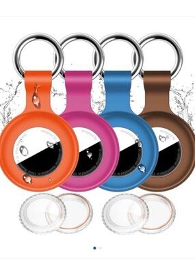 Apple AirTag Silicone Key Ring Case - Orange, Pink, Blue, Brown (4-Pack)